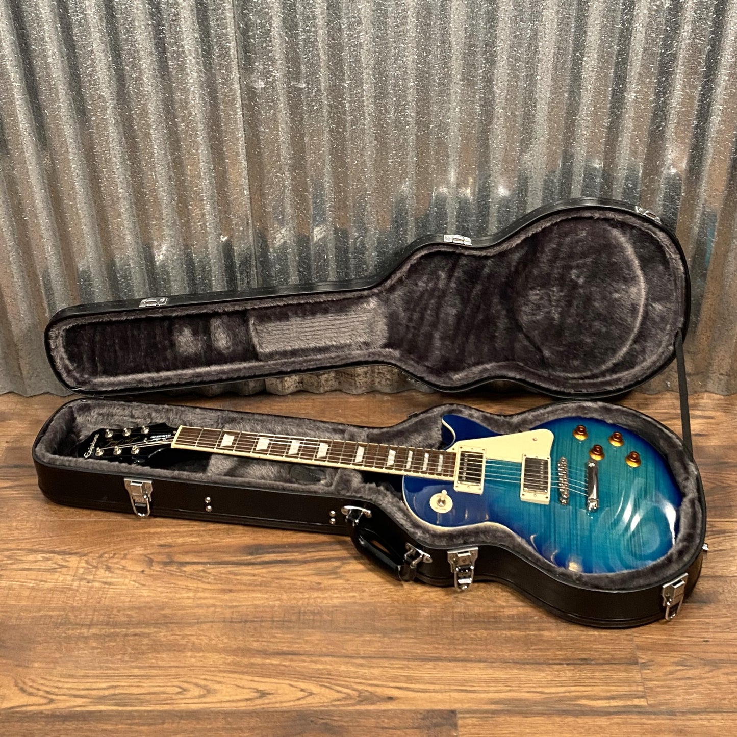 Epiphone Les Paul Standard Pro Plus Top Flame Trans Blue Guitar & Case #2135 Used