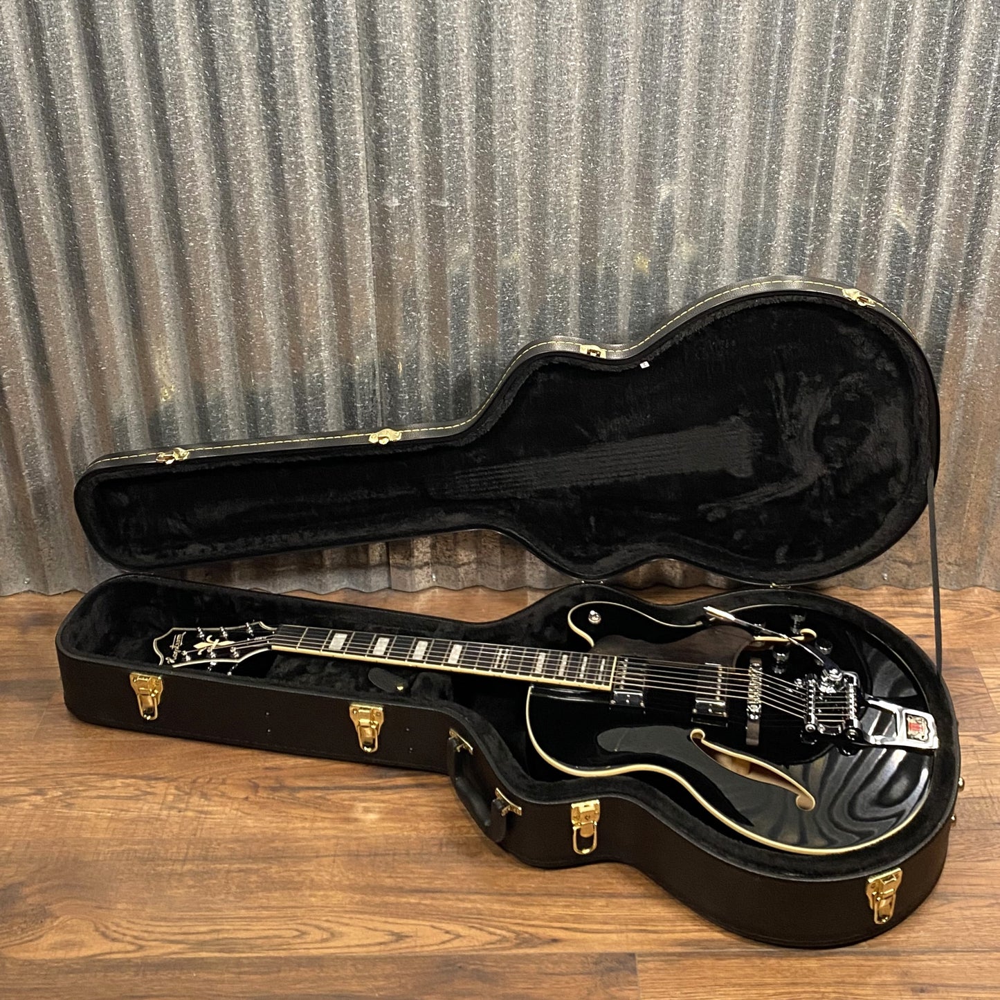 Hagstrom Tremar HJ-500 Hollow Body Guitar Gloss Black & Case #0450 Used
