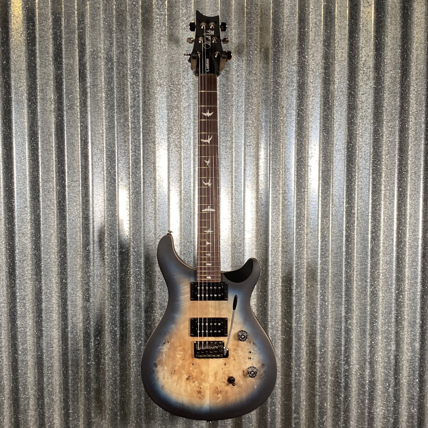 PRS Paul Reed Smith SE Exotic Custom 24-08 Poplar Burl Lake Blue Midnight Burst Guitar & Bag #4221