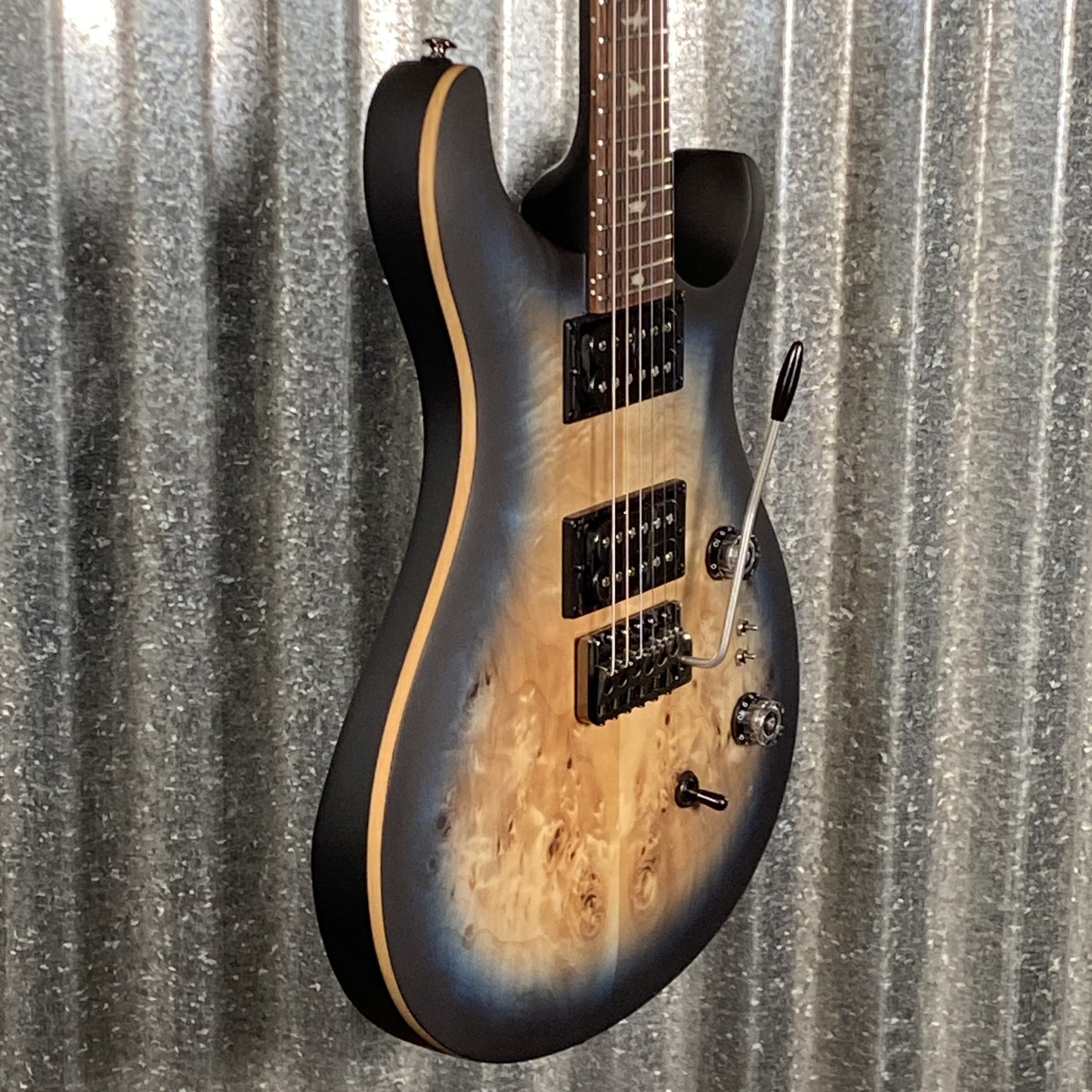 PRS Paul Reed Smith SE Exotic Custom 24-08 Poplar Burl Lake Blue Midnight Burst Guitar & Bag #4221