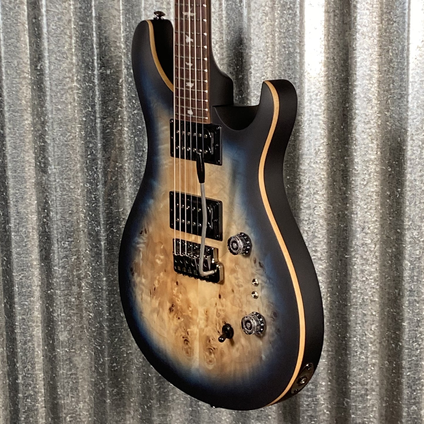 PRS Paul Reed Smith SE Exotic Custom 24-08 Poplar Burl Lake Blue Midnight Burst Guitar & Bag #4221