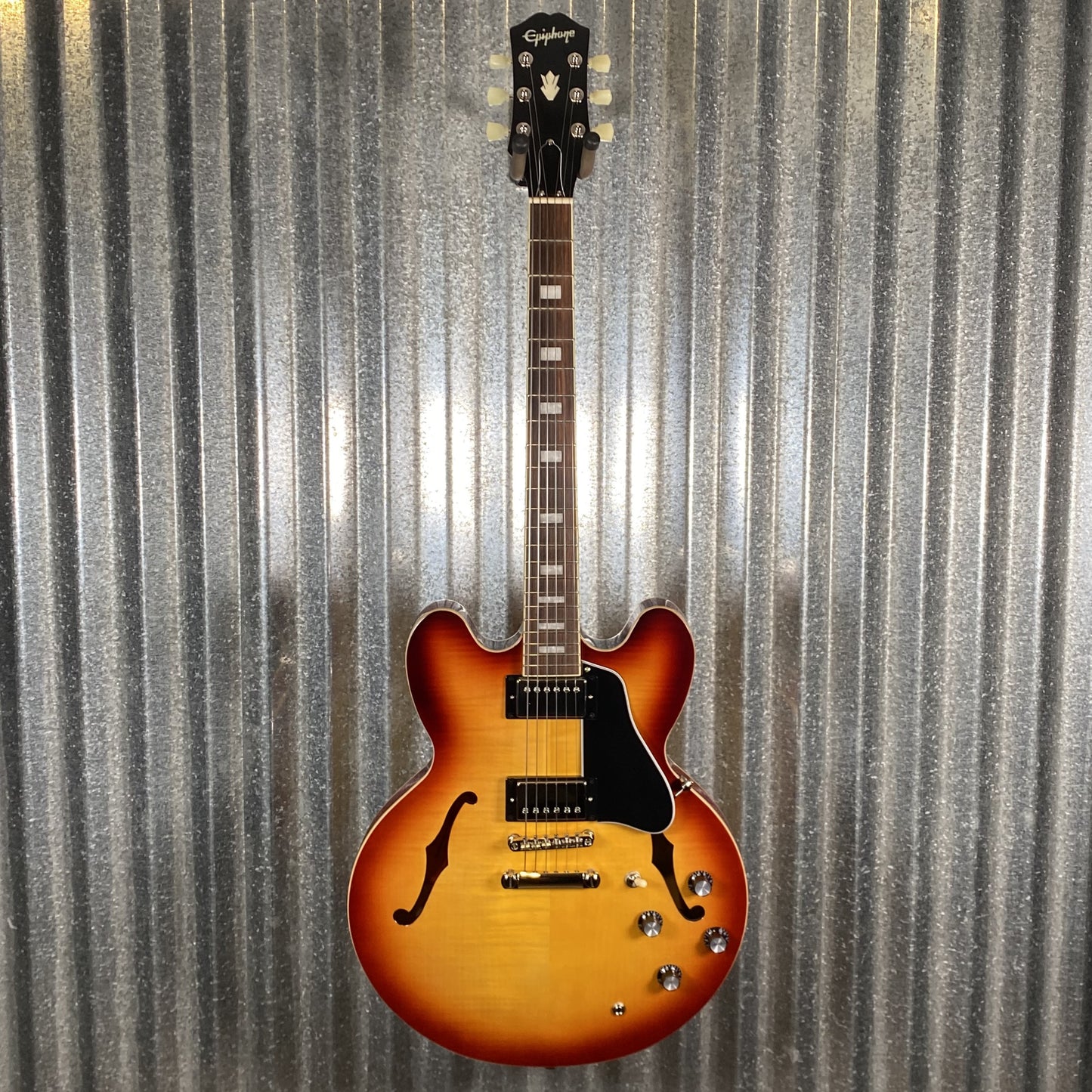 Epiphone ES-335 Figured Top Raspberry Tea Burst Semi Hollow Body Guitar & Bag #3485 Used