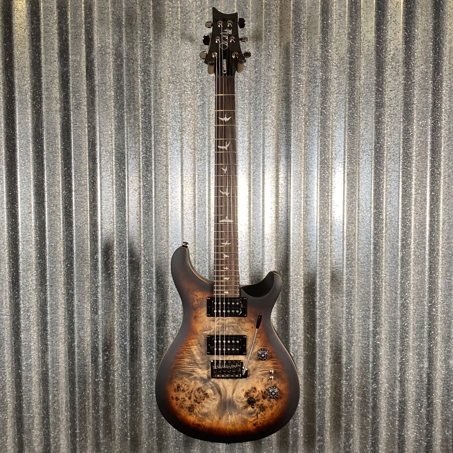 PRS Paul Reed Smith SE Exotic Custom 24-08 Poplar Burl Charcoal Cherry Midnight Burst Guitar & Bag #0334