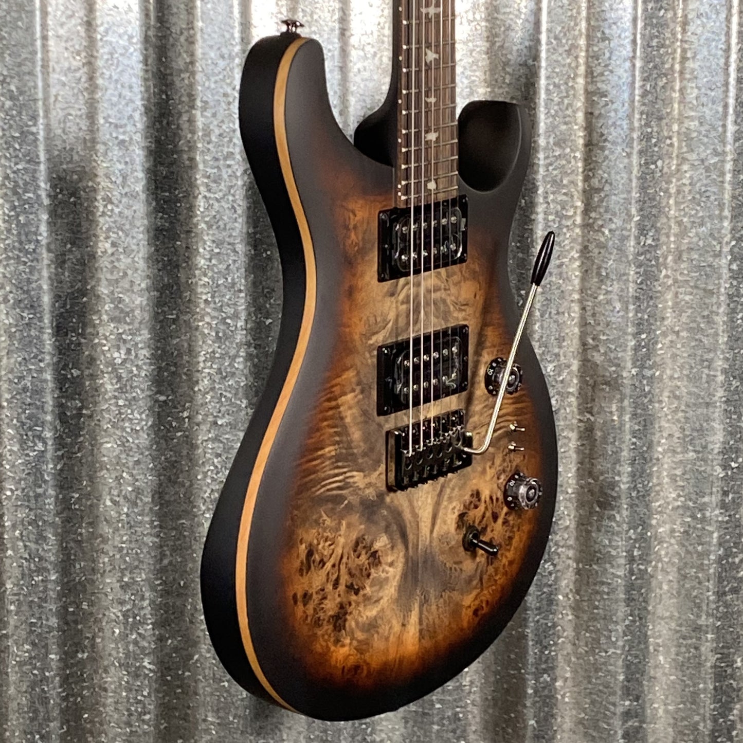PRS Paul Reed Smith SE Exotic Custom 24-08 Poplar Burl Charcoal Cherry Midnight Burst Guitar & Bag #0334