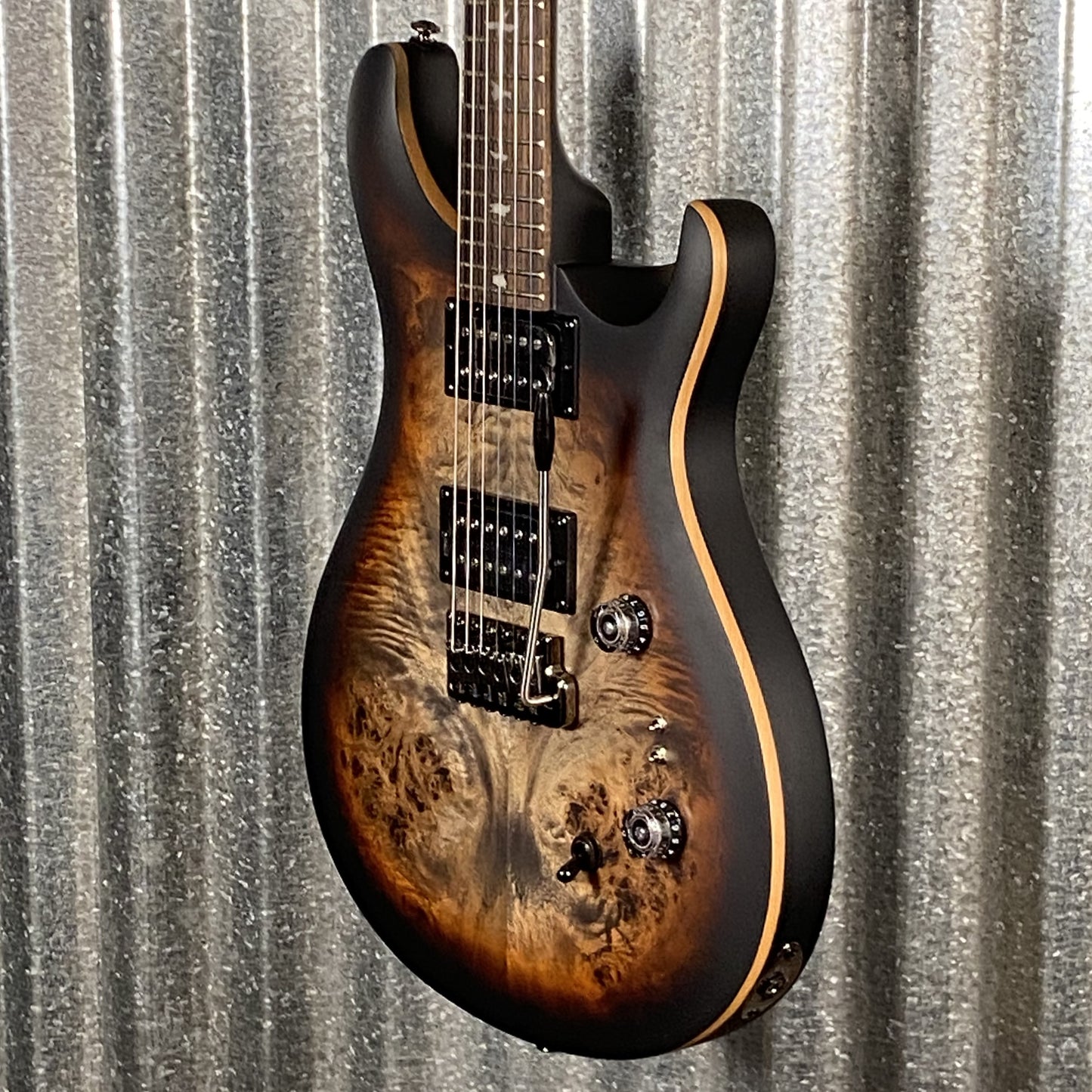 PRS Paul Reed Smith SE Exotic Custom 24-08 Poplar Burl Charcoal Cherry Midnight Burst Guitar & Bag #0334