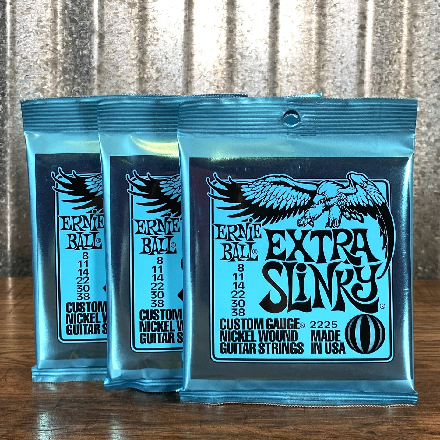 Ernie Ball 2225 Extra Slinky 8-38 Custom Gauge Electric Guitar String Set 3 Pack