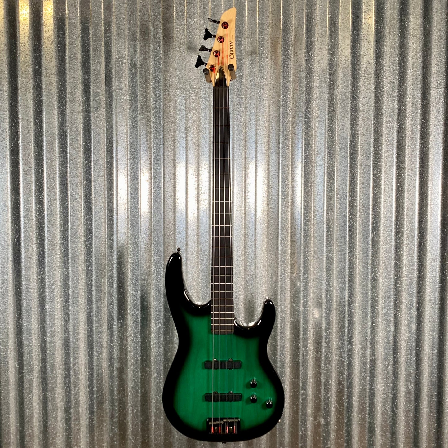 Carvin USA B4 4 String Lined Fretless Bass Forest Green Burst & Case #66424 Used