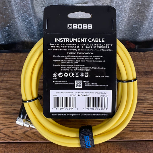 Boss BIC-10A-YL 10' / 3m Right Angle to Straight 1/4" Guitar Instrument Cable YELLOW