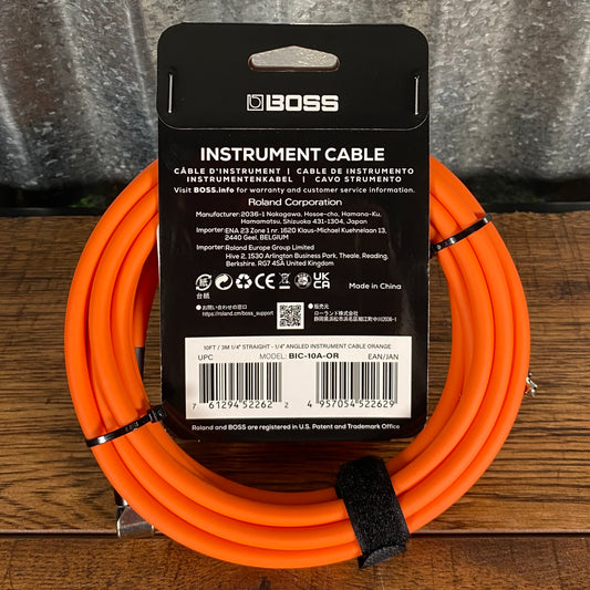 Boss BIC-10A-OR 10' / 3m Right Angle to Straight 1/4" Guitar Instrument Cable ORANGE