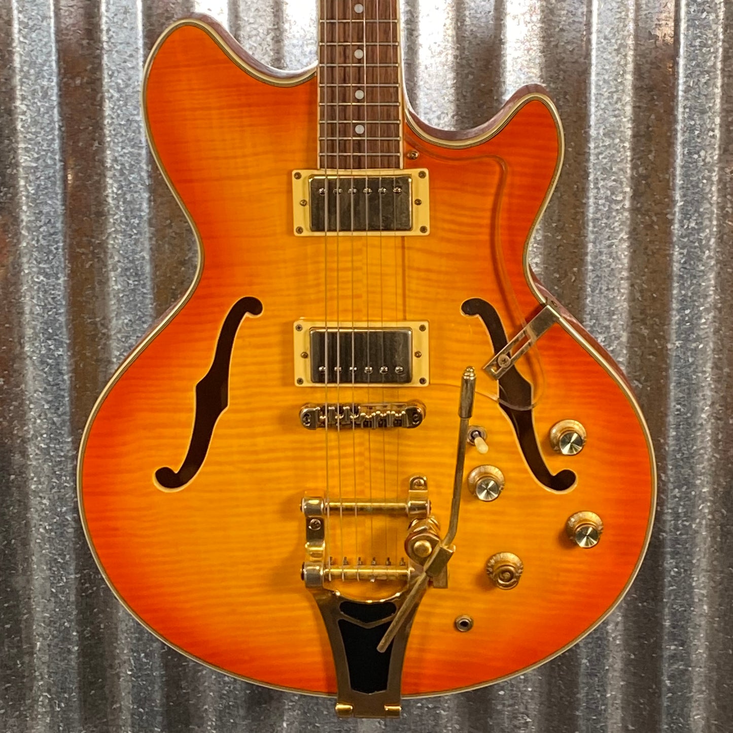 Jay Turser Cleopatra Flame Top Amber Burst Semi Hollow Guitar Used