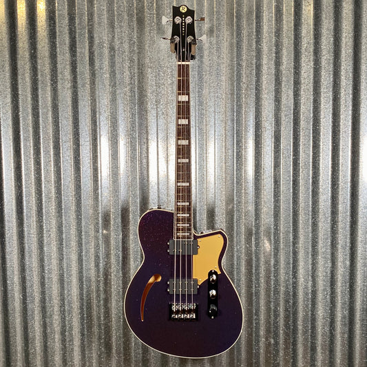 Reverend Linh Le Linhbacker Semi Hollow Short Scale 4 String Bass Purple Sparkle #69201