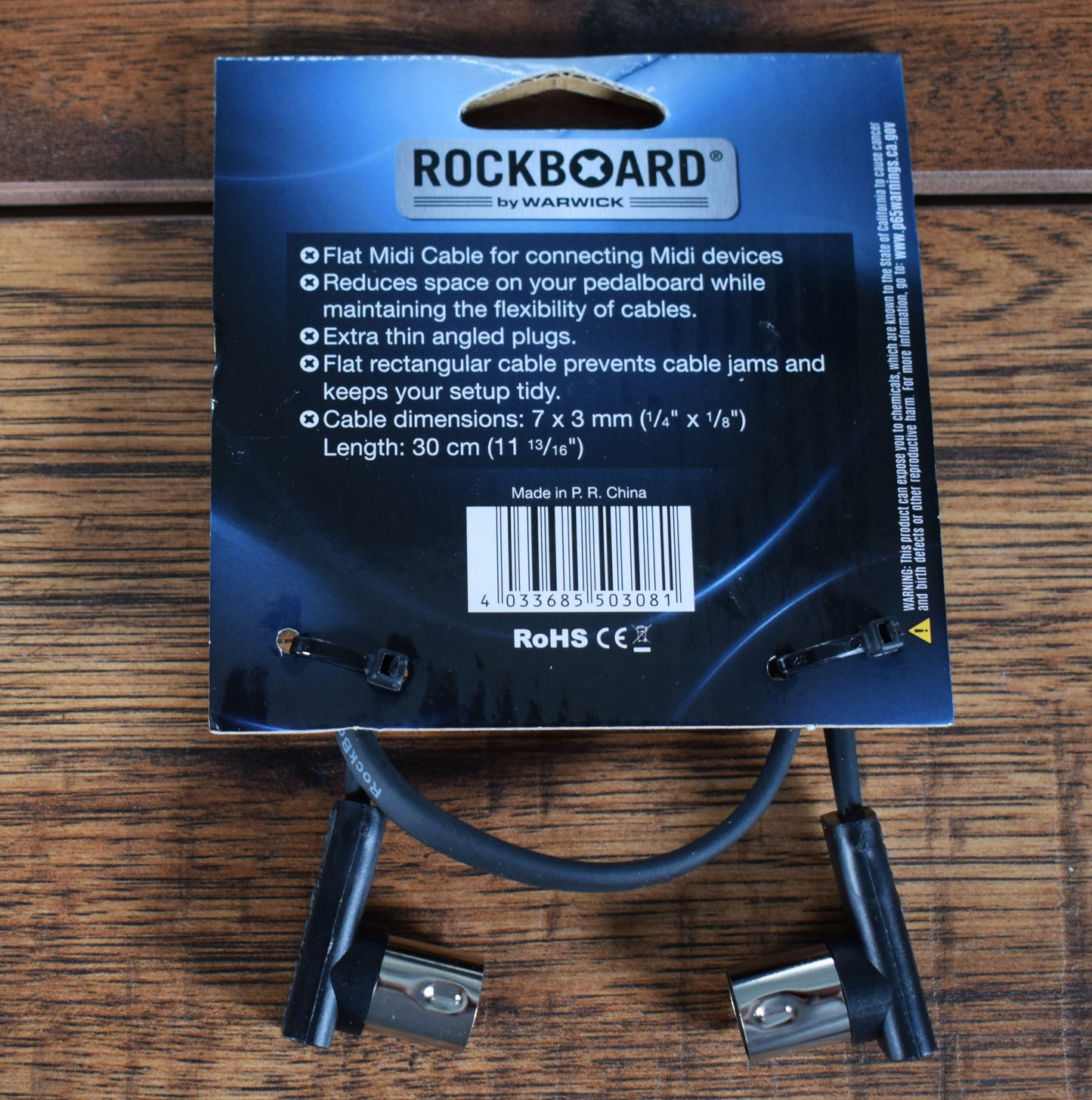 Warwick Rockboard Flat Patch MIDI Cable 11.81" Black 3 Pack MIDI 30 BK 3PK