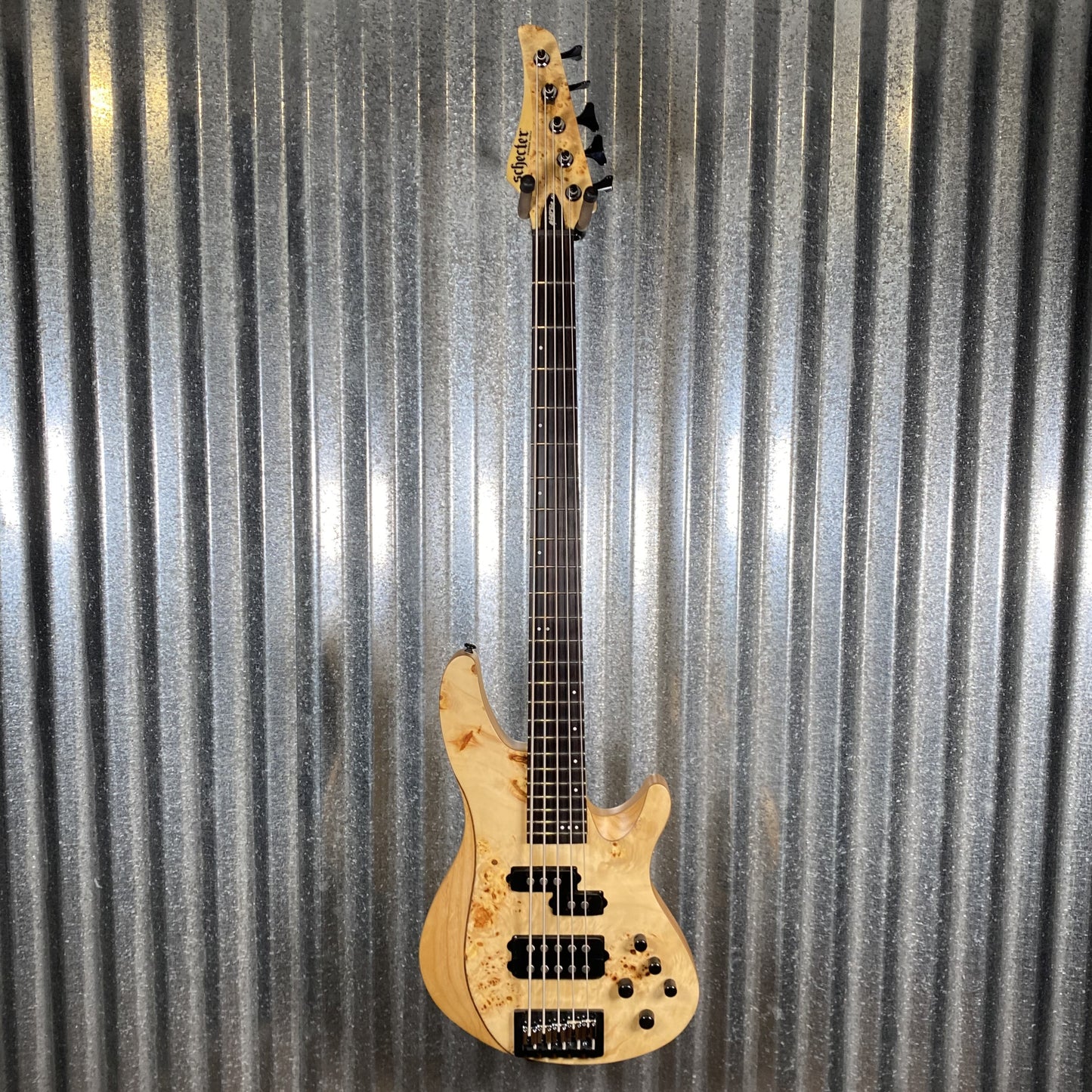 Schecter Reaper 5 String Bass Poplar Burl Top Natural Satin #1783