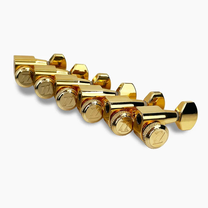 True Lok TK-7107-002 Mid Size Guitar Locking Tuners Single Pin 6 In Line Gold Fits G&L USA