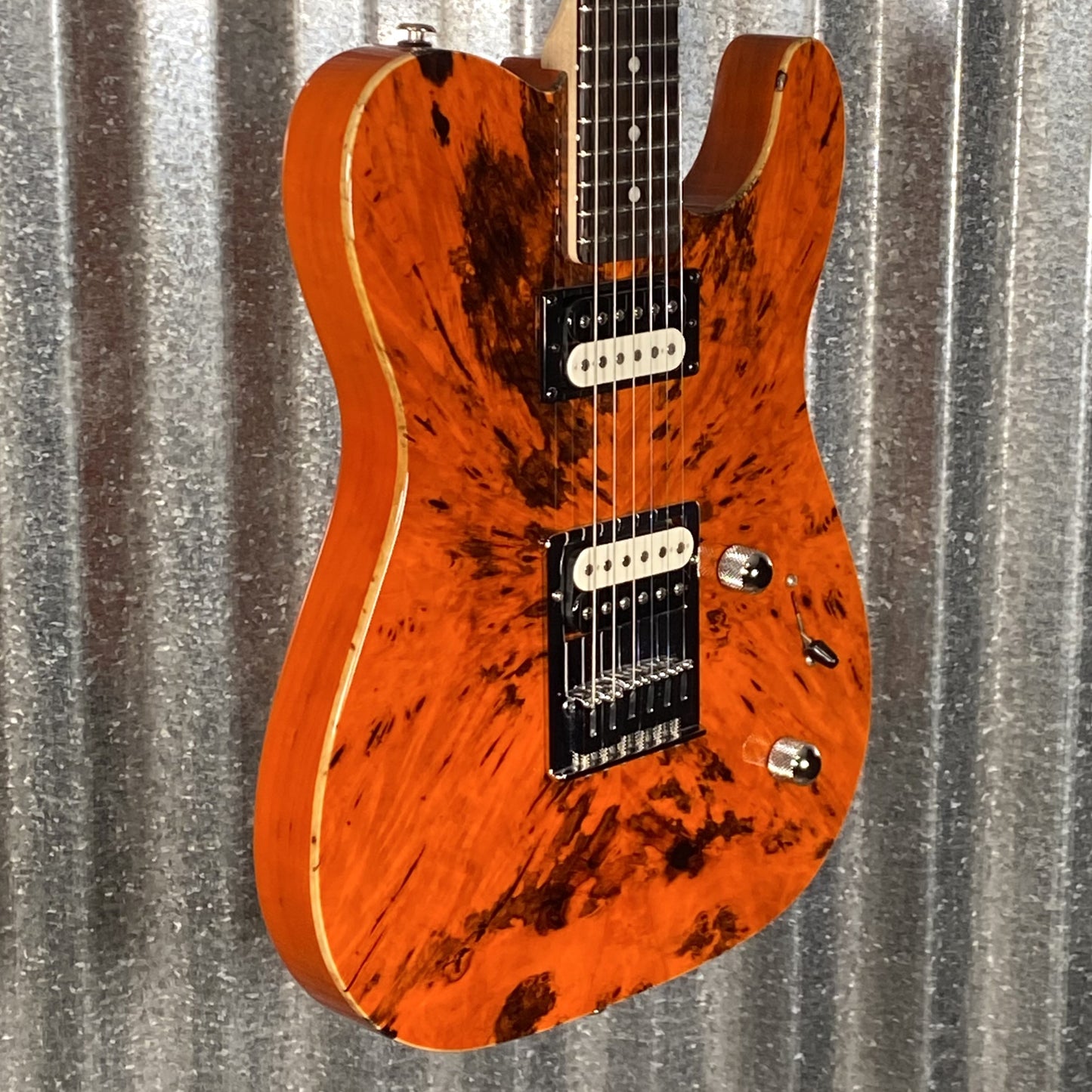 G&L USA Custom Shop ASAT HH RMC Clear Orange Burl Top Guitar & Bag #6002 Used