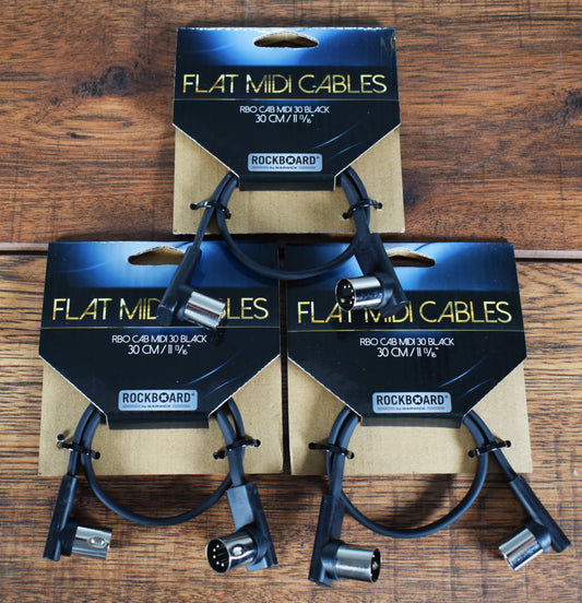 Warwick Rockboard Flat Patch MIDI Cable 11.81" Black 3 Pack MIDI 30 BK 3PK