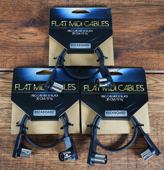 Warwick Rockboard Flat Patch MIDI Cable 11.81" Black 3 Pack MIDI 30 BK 3PK