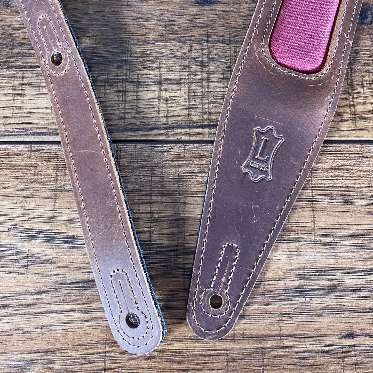 Levy's M317TRI-BRN-BRG 2.5" Crazy Horse Brown Leather Guitar Bass Strap Burgundy Insert
