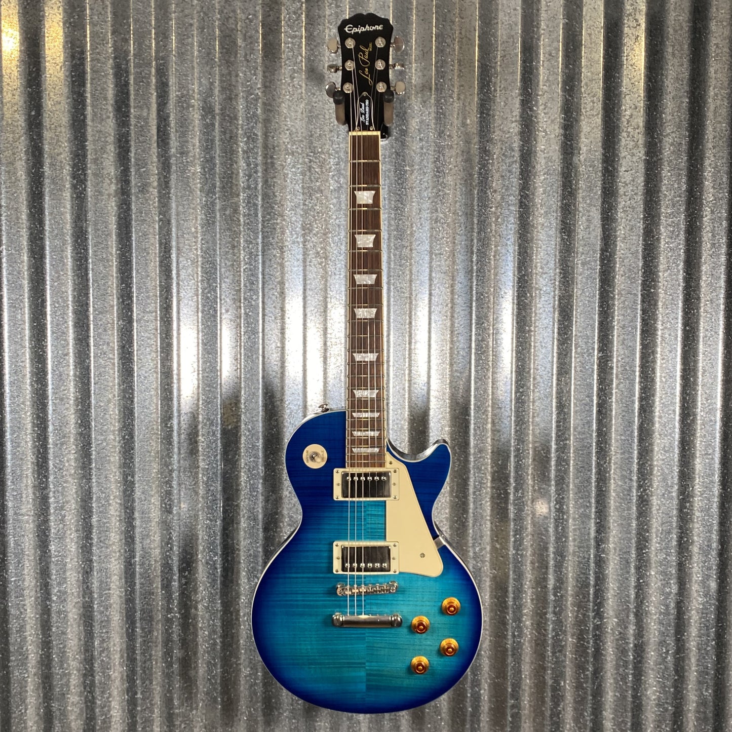 Epiphone Les Paul Standard Pro Plus Top Flame Trans Blue Guitar & Case #2135 Used