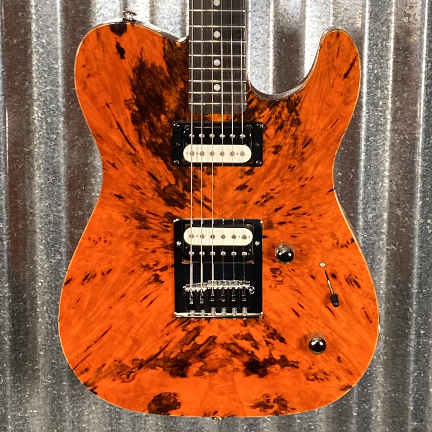 G&L USA Custom Shop ASAT HH RMC Clear Orange Burl Top Guitar & Bag #6002 Used