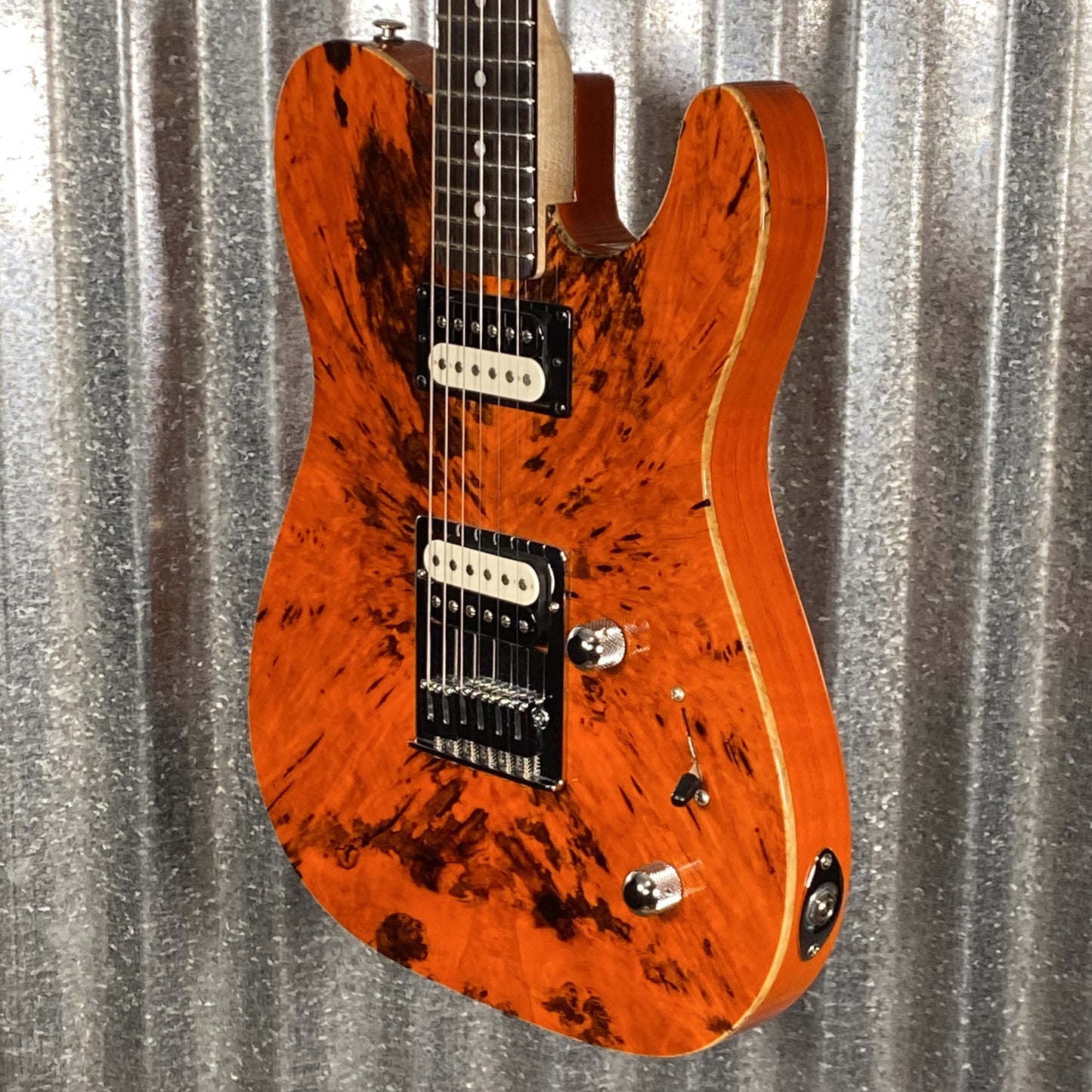 G&L USA Custom Shop ASAT HH RMC Clear Orange Burl Top Guitar & Bag #6002 Used