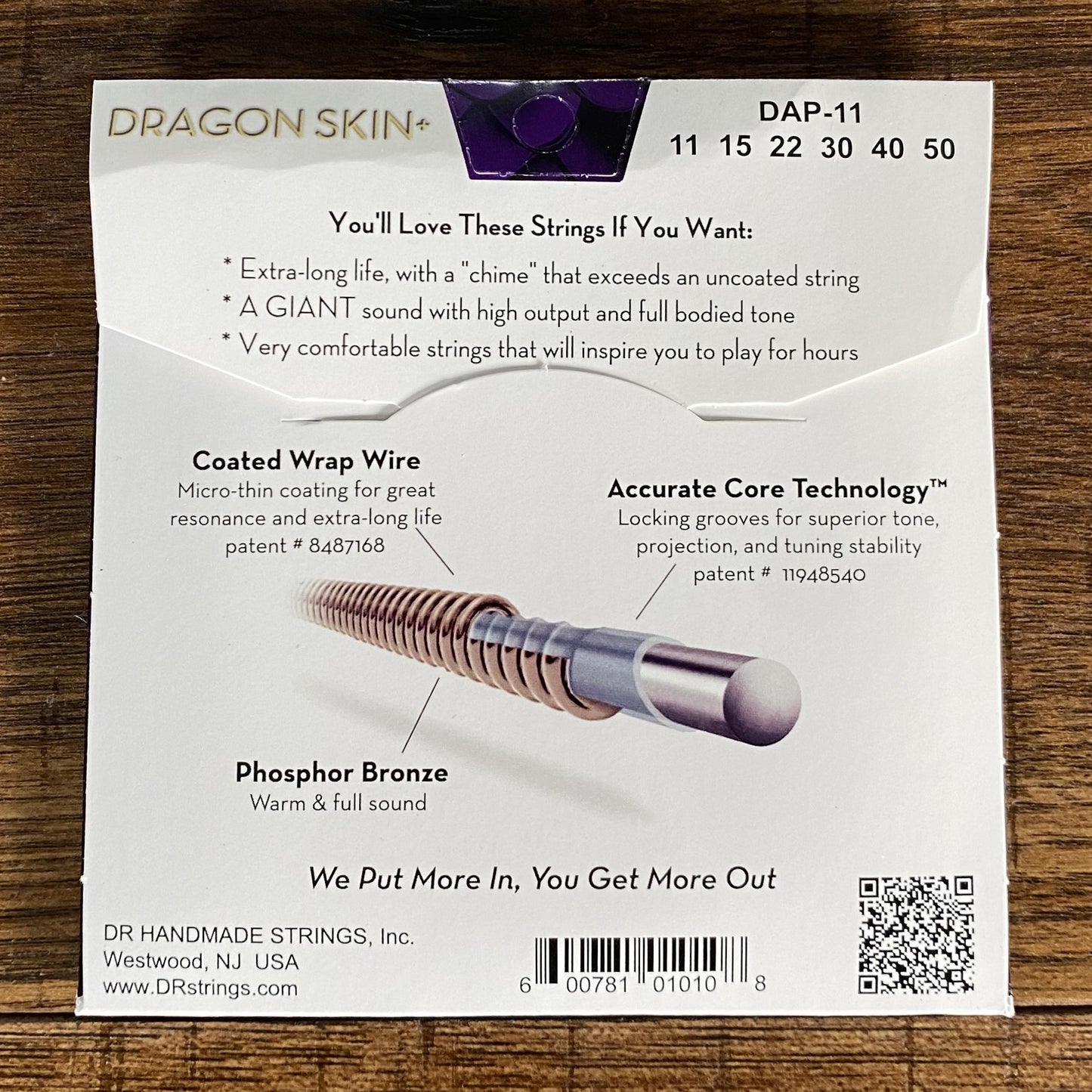 DR Strings DAP-11 Dragon Skins + Coated Phosphor Bronze Acoustic Guitar Set Custom Light 11-50