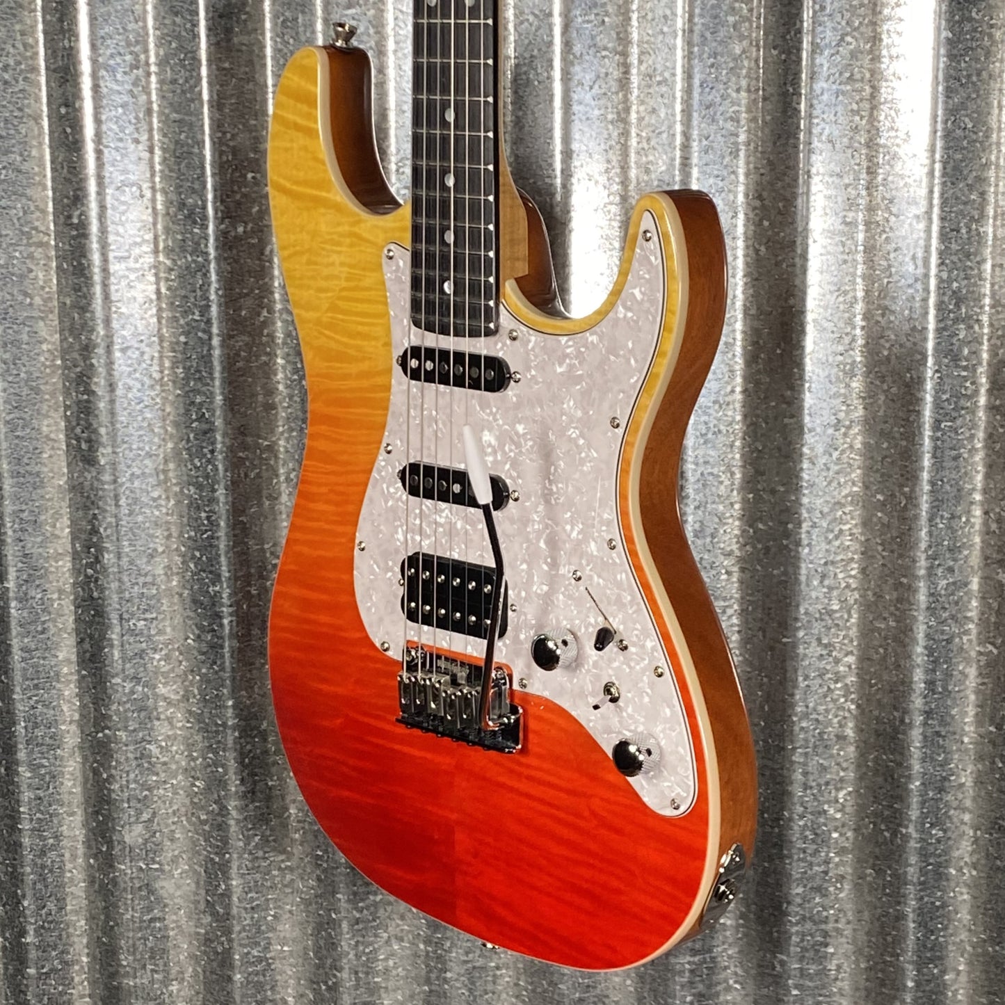 Jet JS600TRS HSS Strat Style Guitar Flame Top Transparent Red Fade #0003 Blem