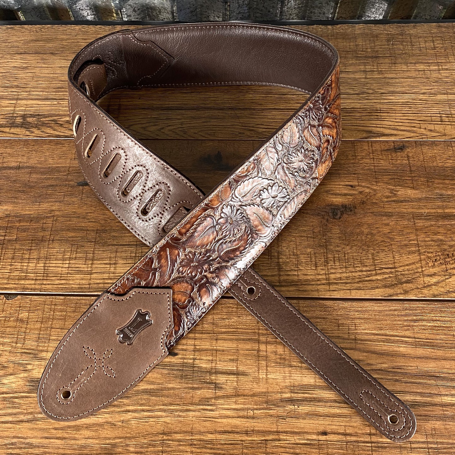 Levy's M4WP-006 3" Embossed Leather Guitar Bass Strap Dark Brown