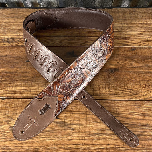 Levy's M4WP-006 3" Embossed Leather Guitar Bass Strap Dark Brown