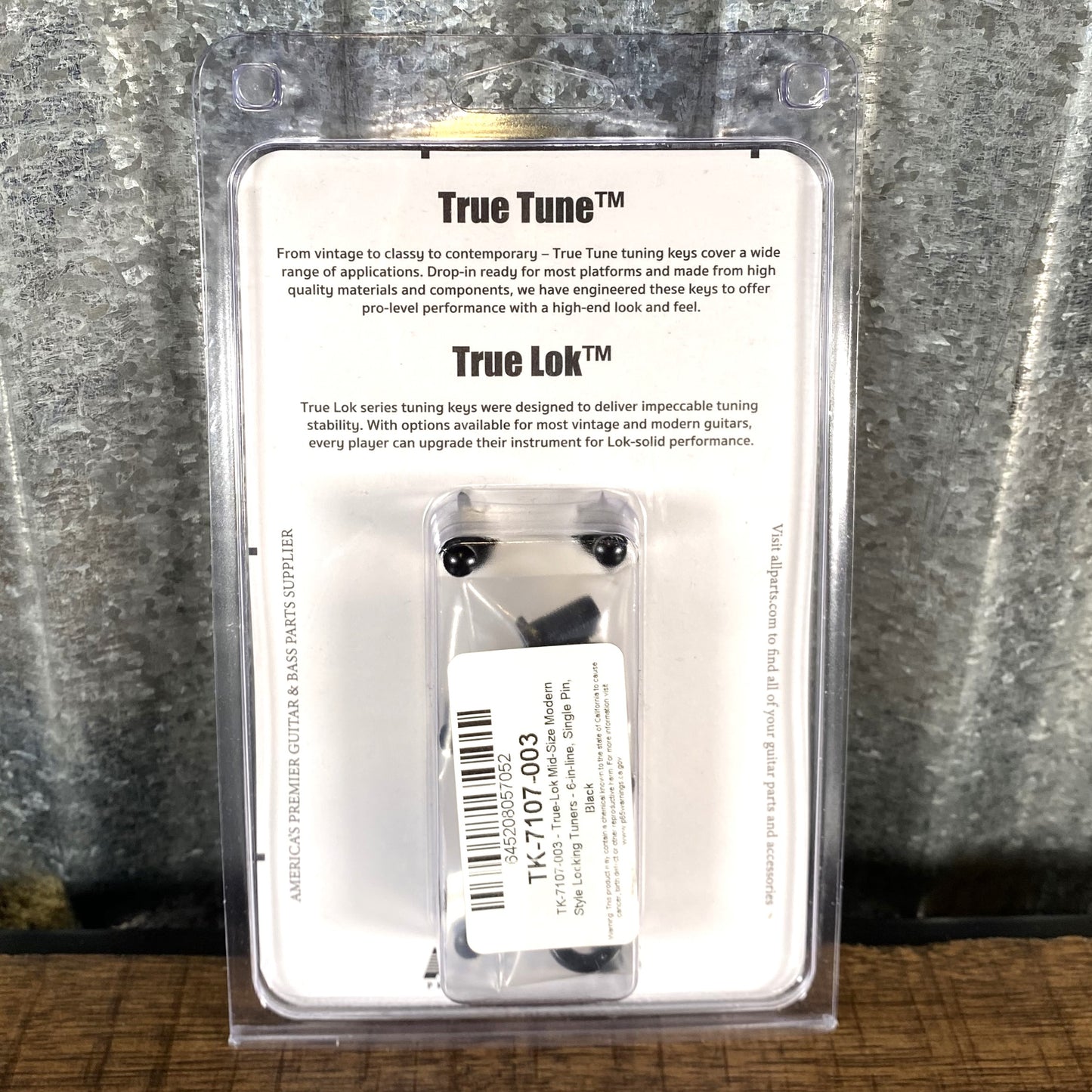 True Lok TK-7107-003 Mid Size Guitar Locking Tuners Single Pin 6 In Line Black Fits G&L USA