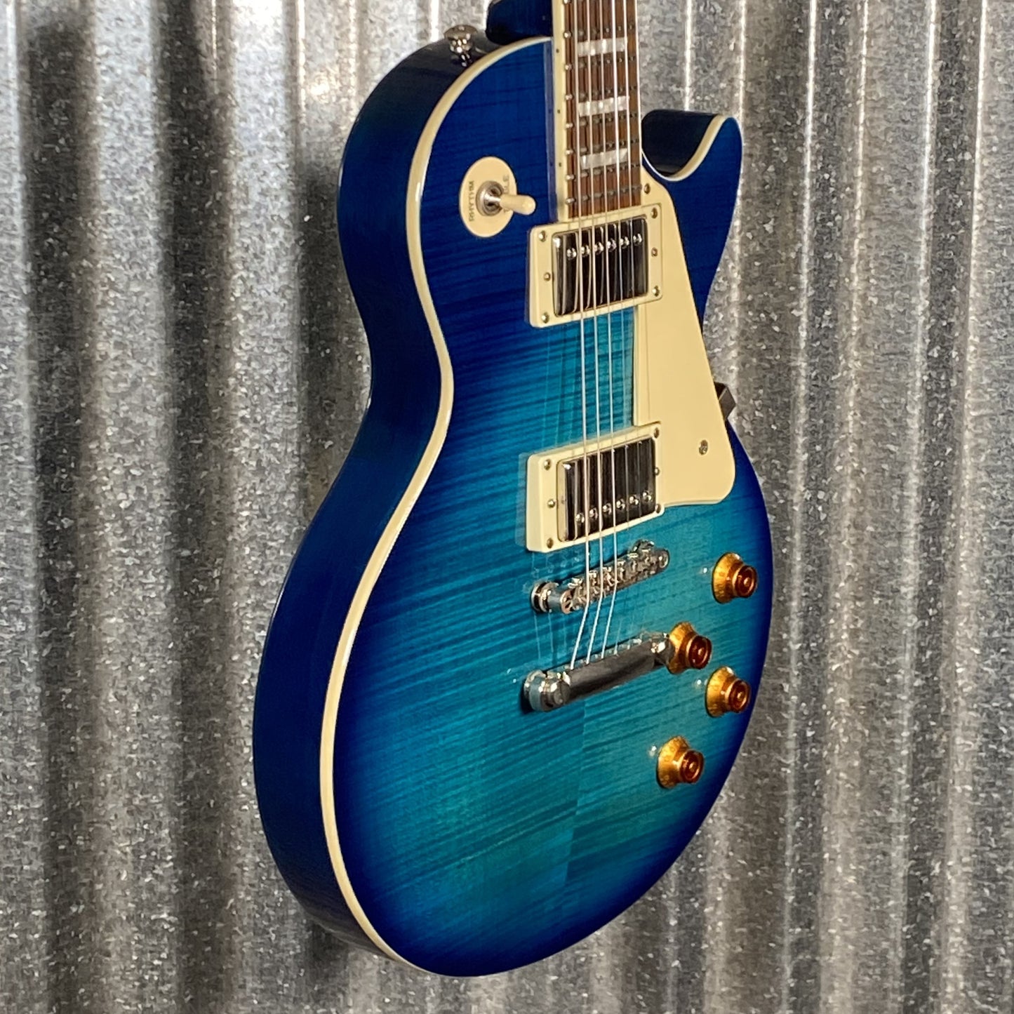 Epiphone Les Paul Standard Pro Plus Top Flame Trans Blue Guitar & Case #2135 Used