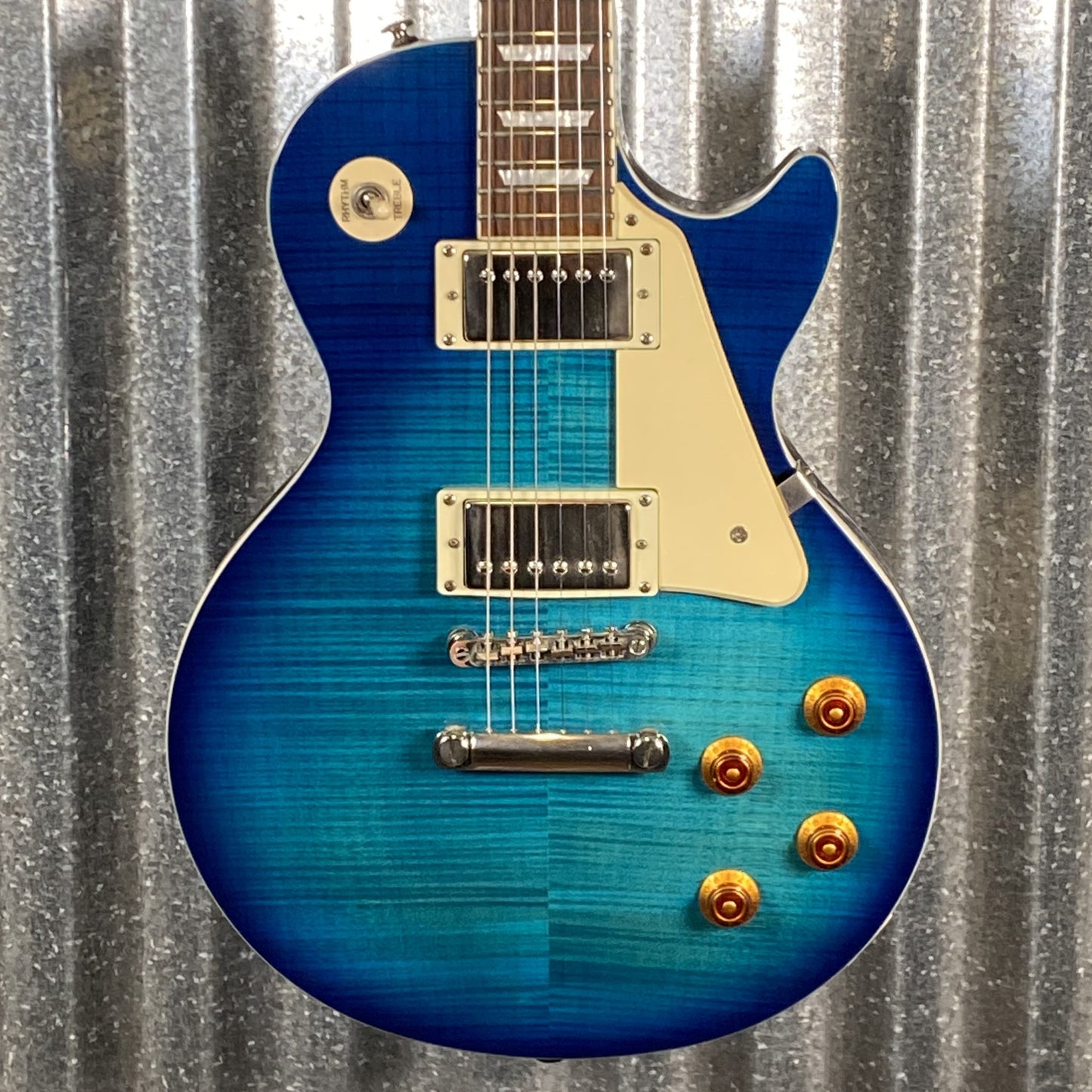 Epiphone Les Paul Standard Pro Plus Top Flame Trans Blue Guitar & Case #2135 Used