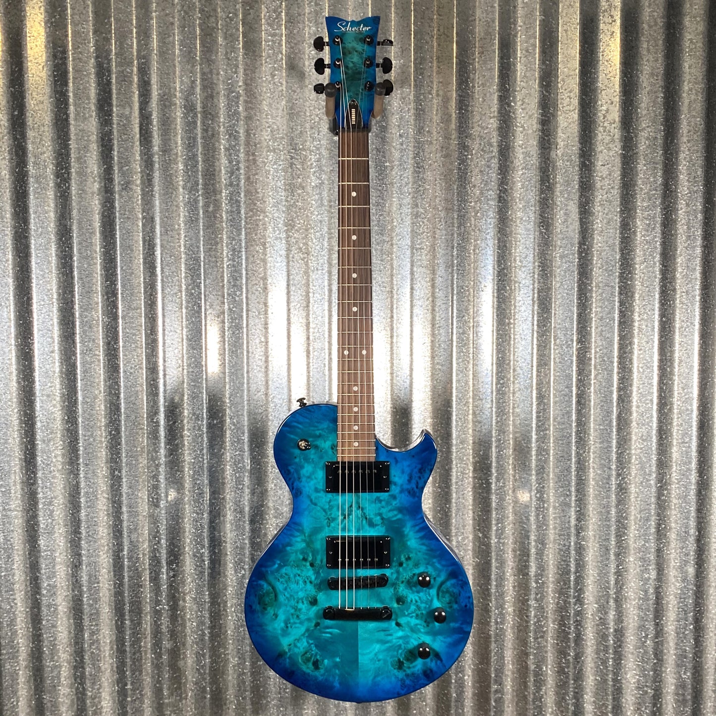 Schecter Solo-II Standard Ocean Blue Burst Burl Guitar #0502 Blem