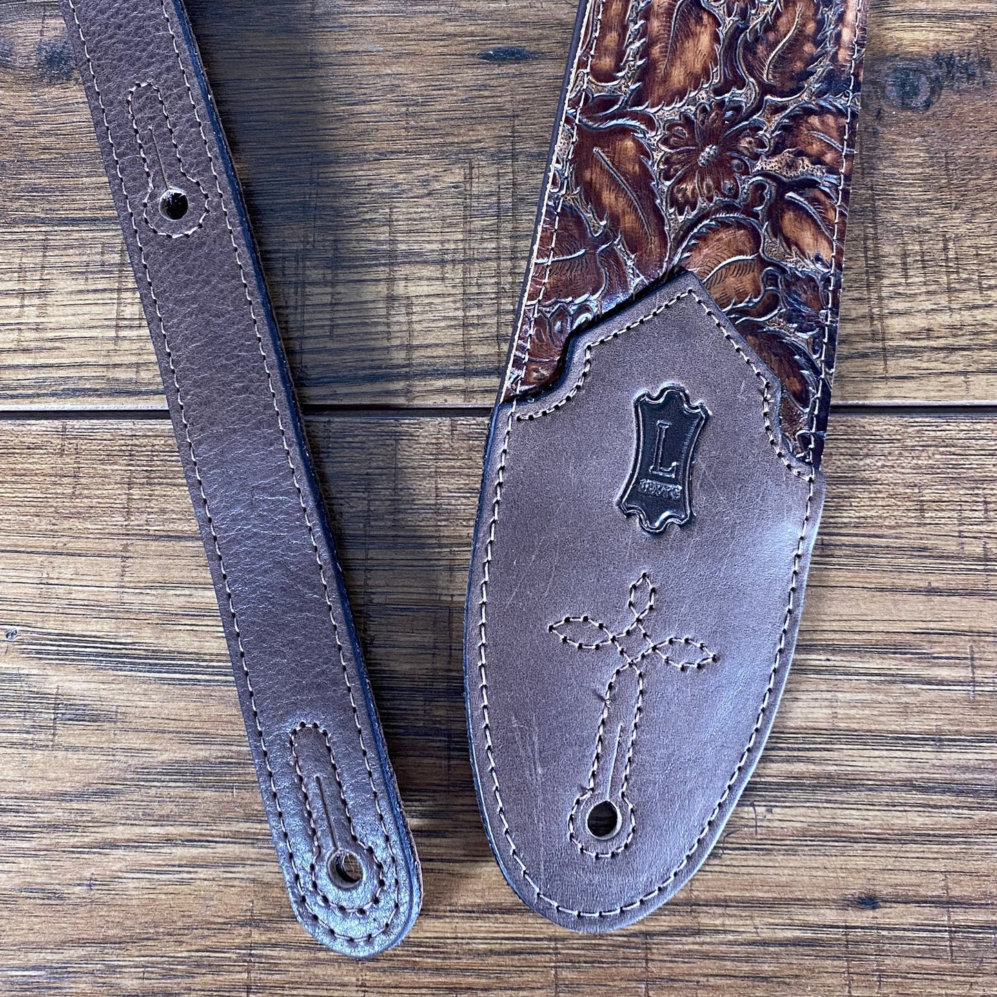 Levy's M4WP-006 3" Embossed Leather Guitar Bass Strap Dark Brown