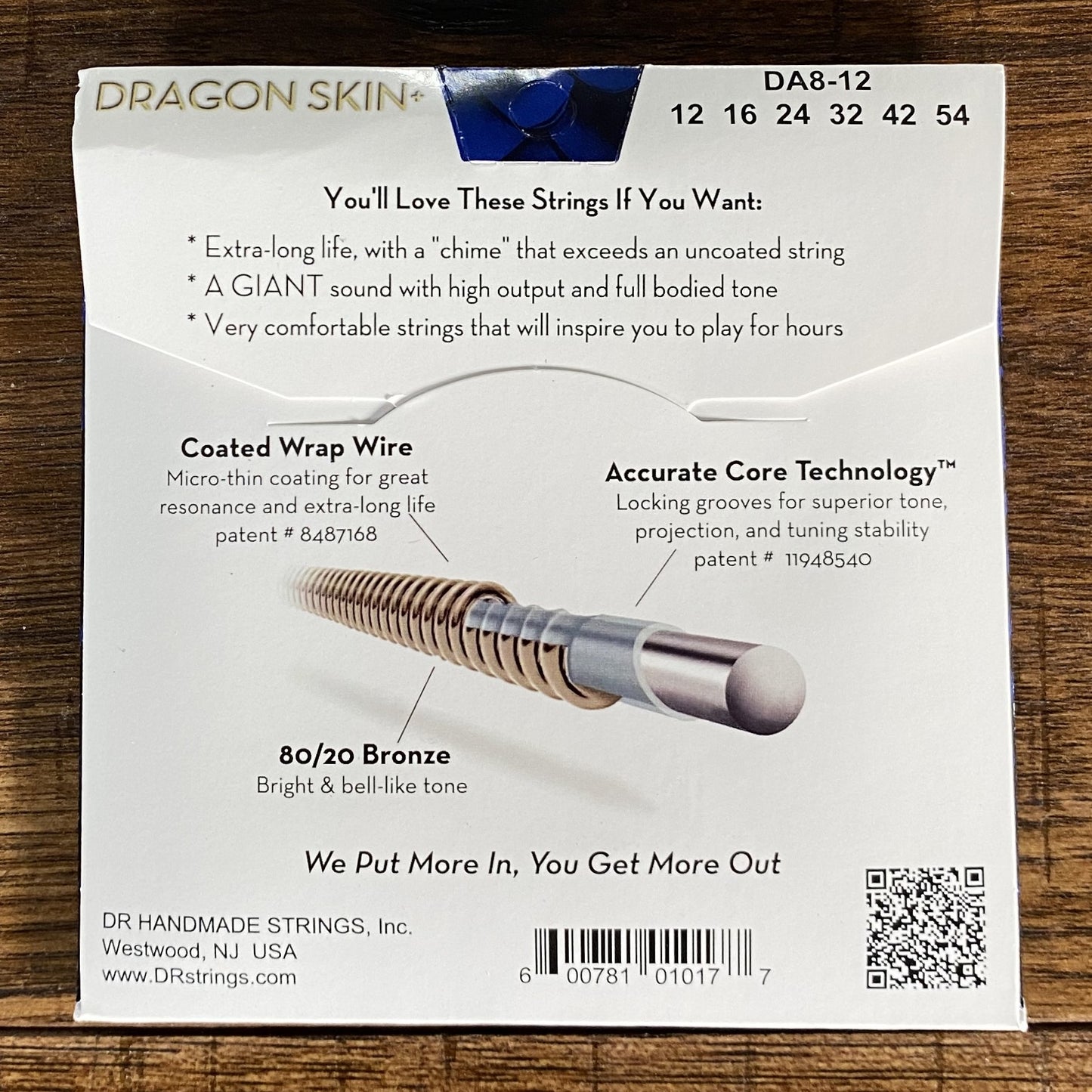 DR Strings DA8-12 Dragon Skins + Coated 80/20 Acoustic Guitar Set Light 12-54