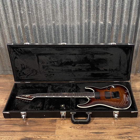 ESP LTD MH-1000 Evertune Flame Dark Brown Sunburst Guitar & Case #0341 Used