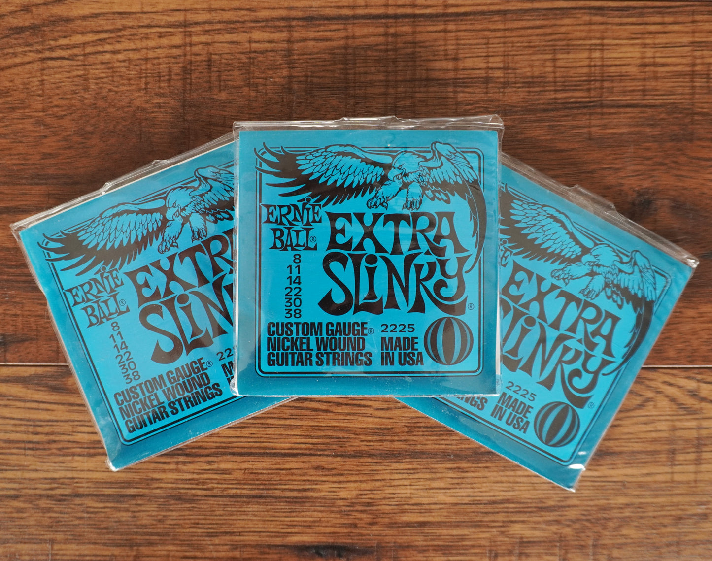 Ernie Ball 2225 Extra Slinky Nickel Wound Electric Guitar String Set Custom Gauge 8-38 3 Pack