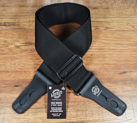 LOCK-IT Straps Polypro Series 3" Black Poly Guitar Bass Strap 012 P3-BLK