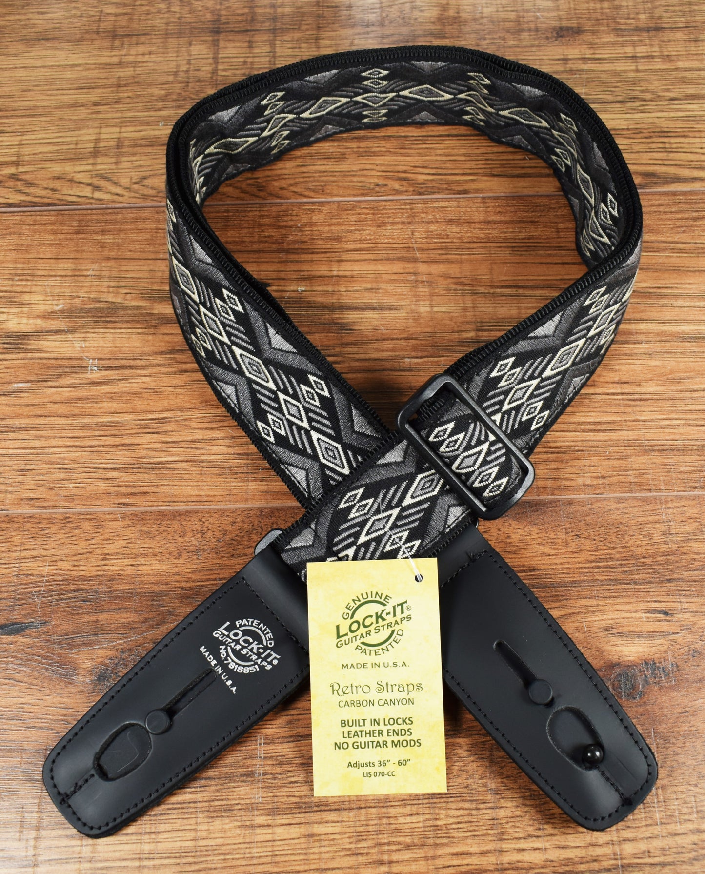 LOCK-It Straps Retro Vintage Series 2" Carbon Canyon Guitar Bass Straplock Strap 070 CC