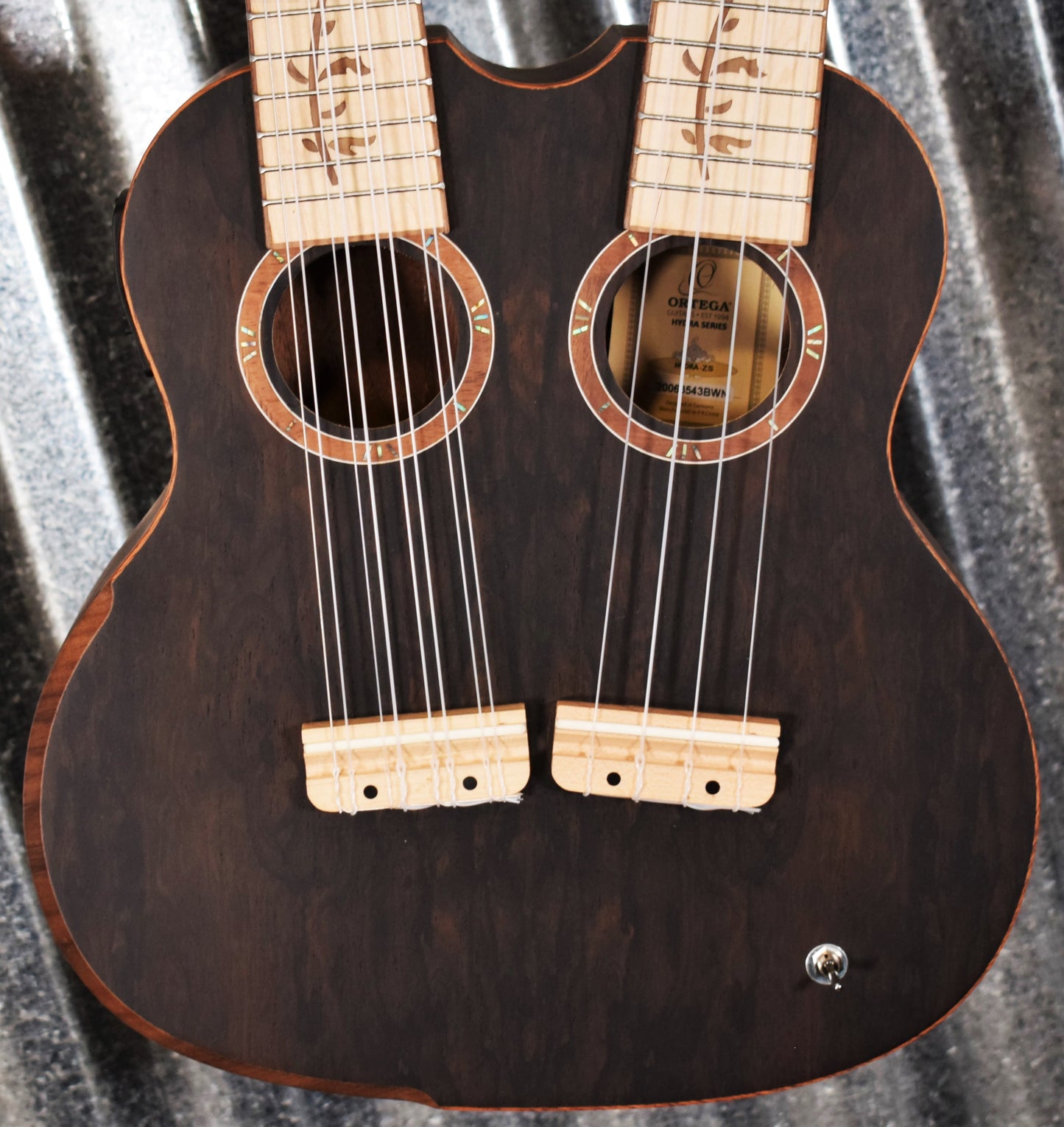 Ortega Hydra Dual Neck Acoustic Electric 8 & 4 String Tenor Ukulele Ziricote & Bag