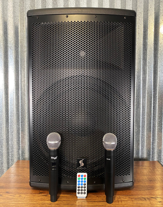 Stagg AS15B 15" 400 Watt Bluetooth Battery Powered Speaker PA & 2 Handheld Wireless Mics