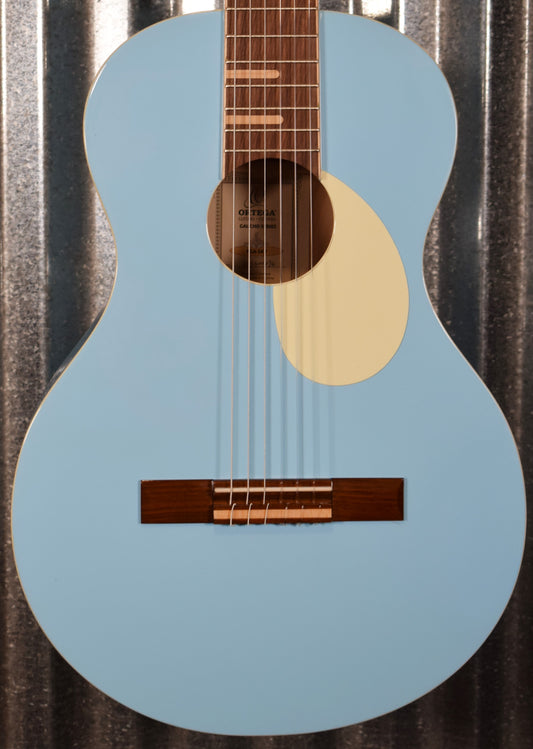 Ortega RGA-SKY Gaucho Nylon String Parlor Guitar Sky Blue Guitar & Bag #0094