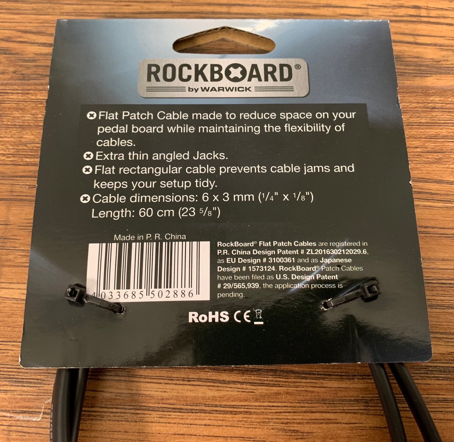 Warwick Rockboard Flat Patch Guitar Bass Pedalboard Cable 60 cm 23.62" Gold