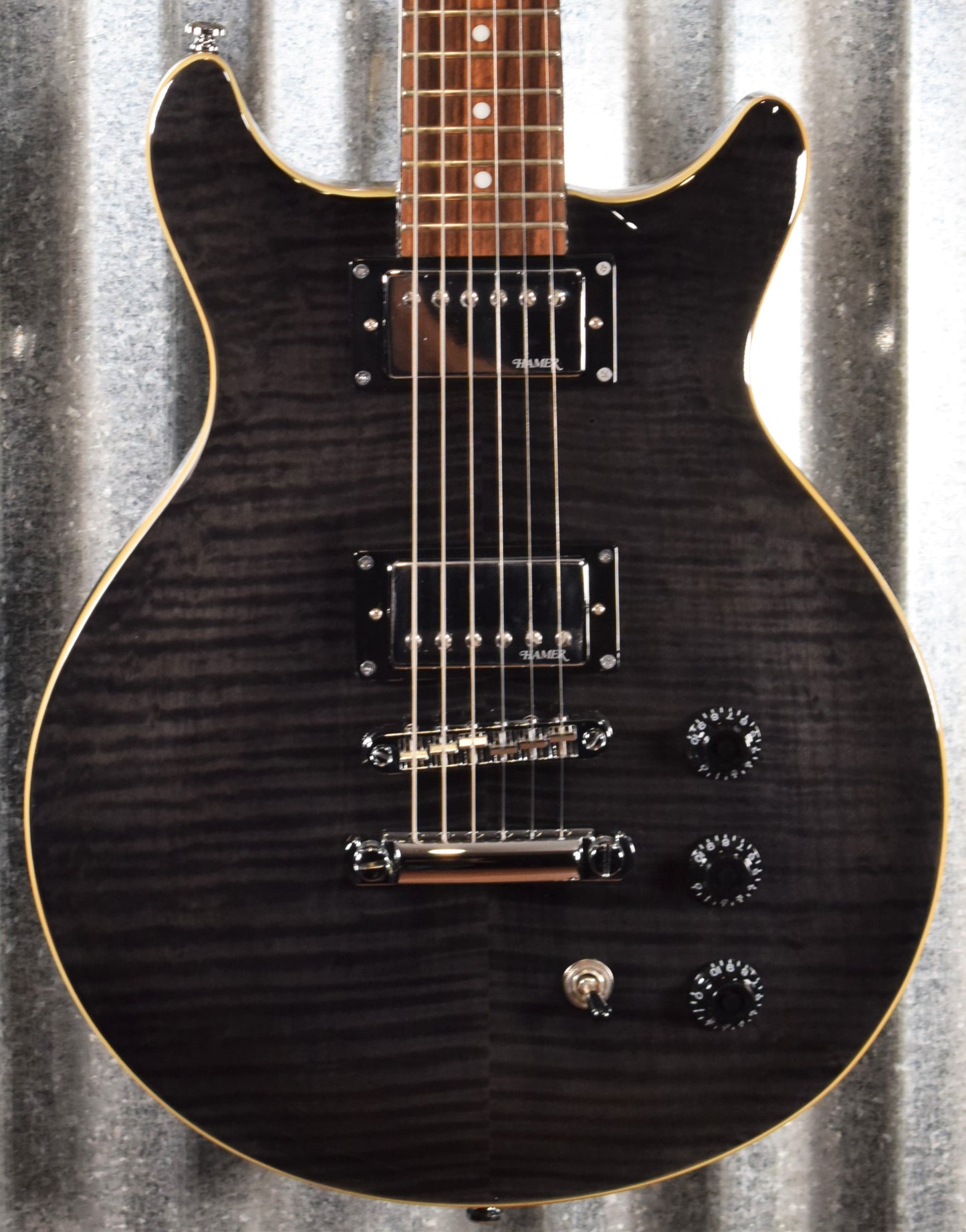 Hamer Archtop Flame Trans Black Double Cut Guitar SATF-TBK #1376 Demo