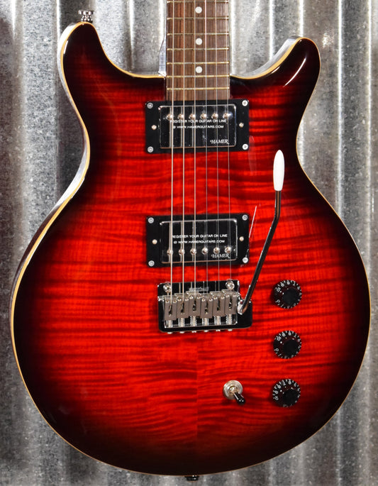 Hamer Archtop Flame Dark Cherry Wilkinson Tremolo Guitar SATFW-DCB #1099
