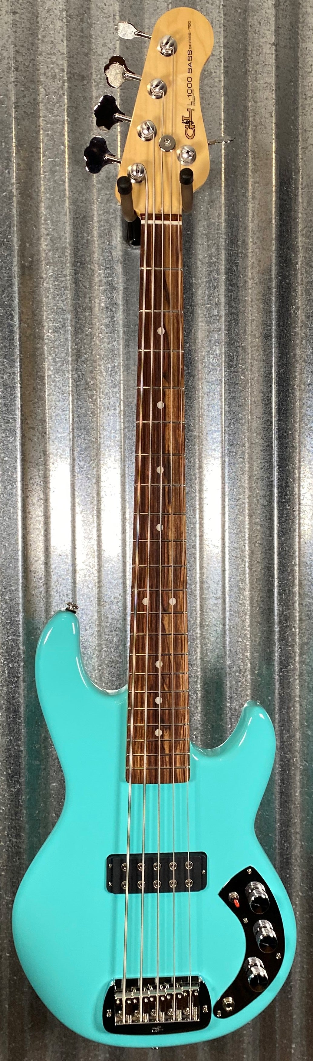G&L USA L-1000 S750 5 String Turquoise Bass & Case #6478