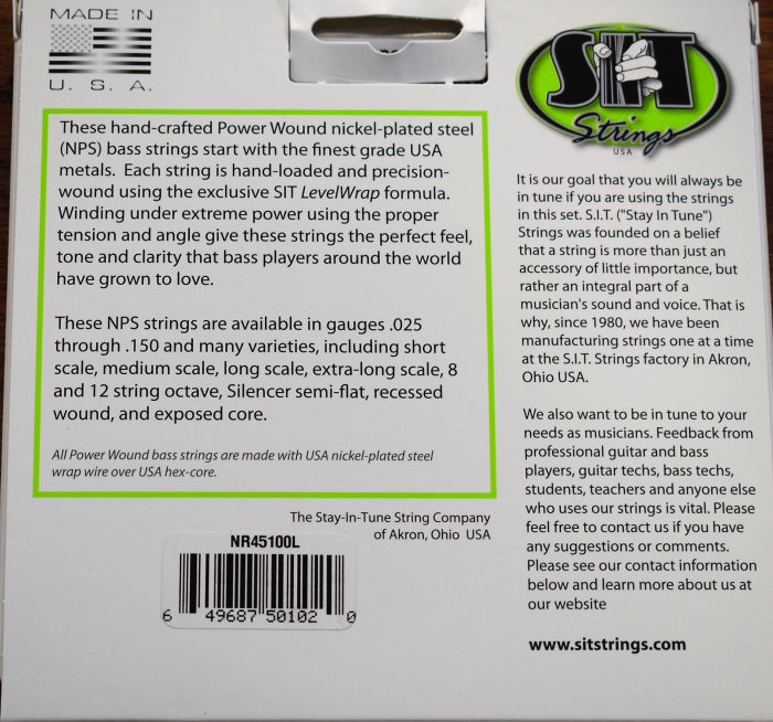 SIT Strings Power Wound Light Nickel 4 String Bass Set NR45100