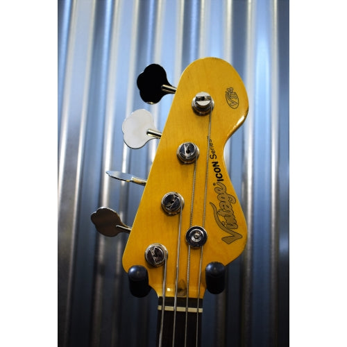 Vintage Guitars Icon V74MRJP Relic Sunburst 4 String Fretless Jazz Bass & Case