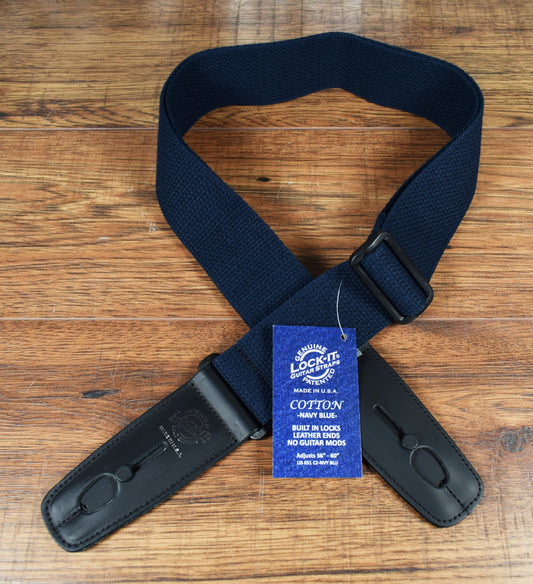 LOCK-IT Straps Cotton Series 2" Navy Blue Cotton Guitar Bass Strap 051 C2-NVY BLU