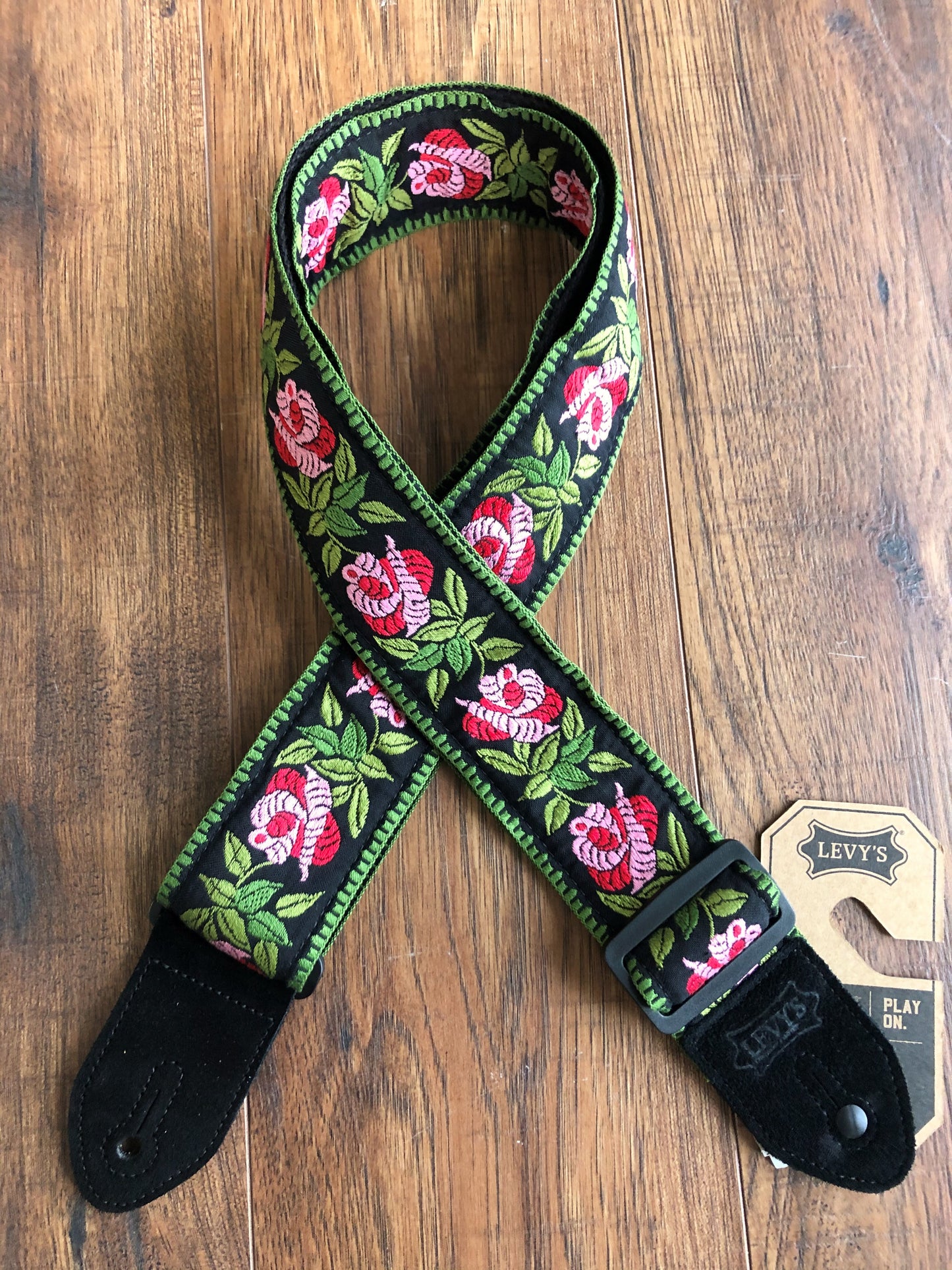 Levy's MC8JQ-003 2" Jacquard Woven Cotton Back Adjustable Guitar & Bass Strap Pink Green